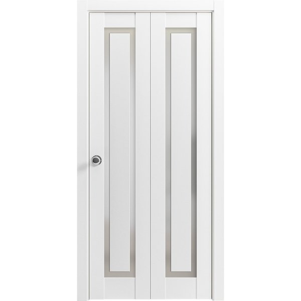 Sartodoors Solid French Door 30 x 80in, Nebraska Grey W/ Frosted Glass, Single Regular Panel Frame Trims Handle SETE6933ID-NEB-30